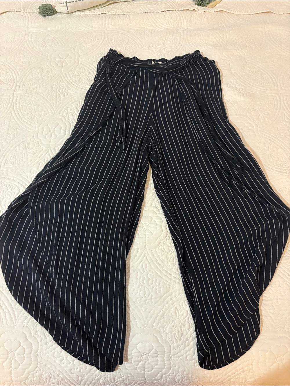 Billabong Black Wide-Leg Pinstripe Jumpsuit Pants with Slit